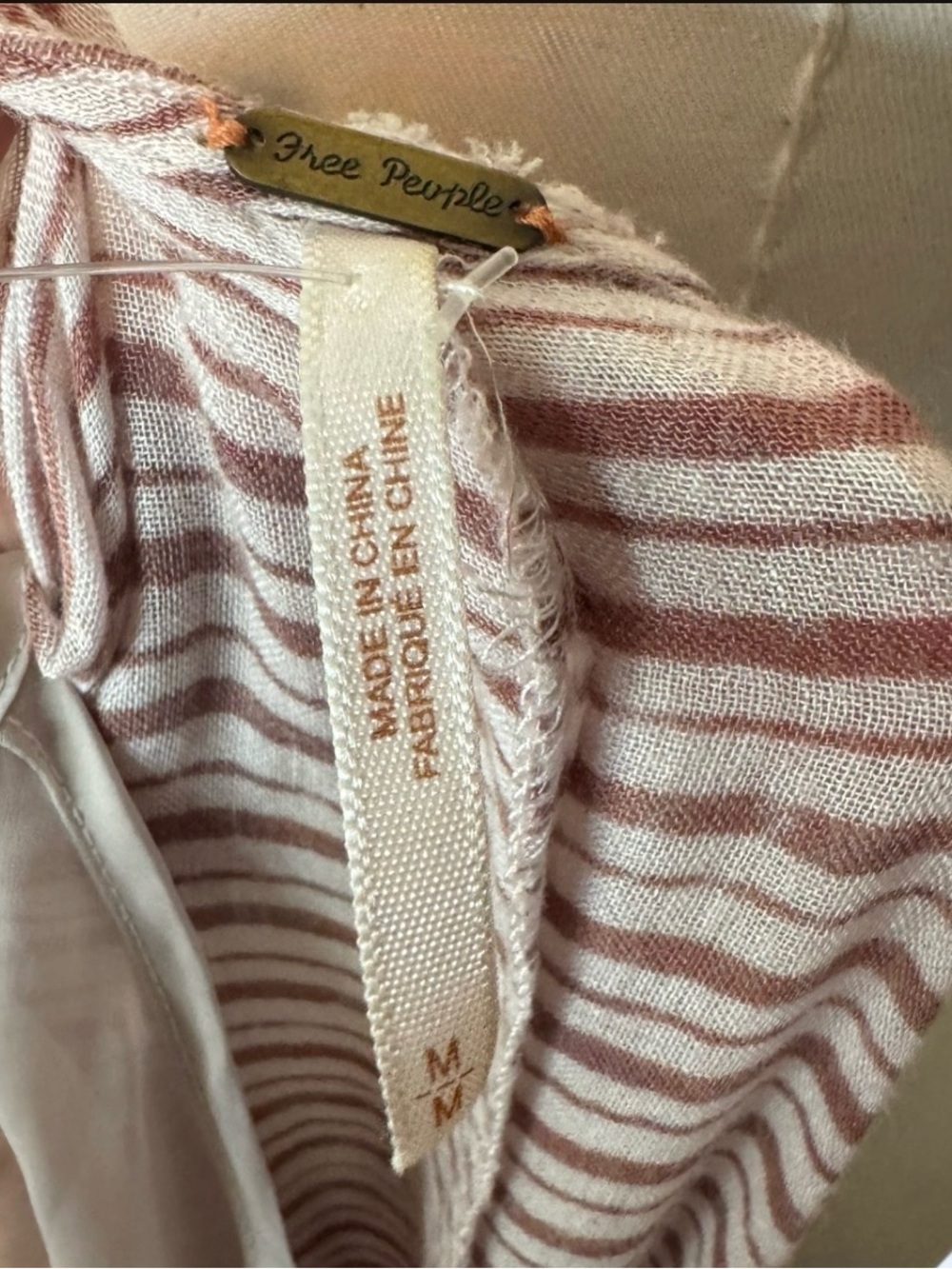 Free People Beige Striped dress with Pink & Yellow Floral Center lining snaps in - Picture 9 of 12